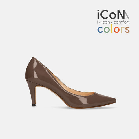 15%OFF：2025SS：iCoN COLORS：ポインテッドトゥ エナメル パンプス（C76531）ダークグレージュE/mamian（マミアン）