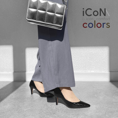 2024AW：iCoN COLORS：ポインテッドトゥ クロコ型押し パンプス（C76534）ブラックCR/mamian（マミアン）