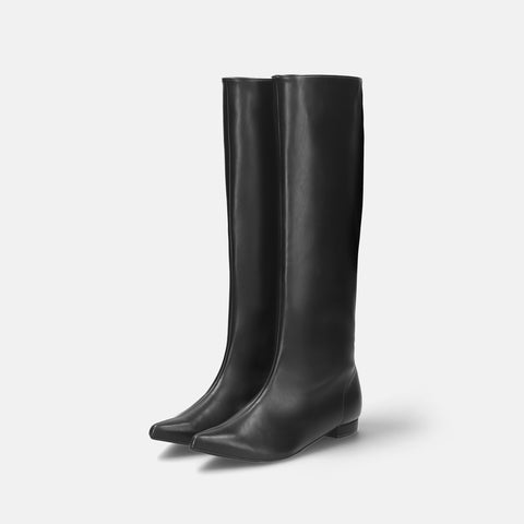 2025AW：ワイドシャフト フラット ロングブーツ（m17059）ブラック/mamian（マミアン）