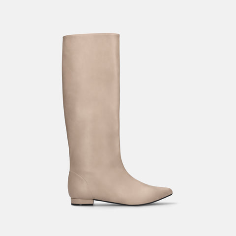 ラストワン2025AW：ワイドシャフト フラット ロングブーツ（m17059）グレージュ/mamian（マミアン）