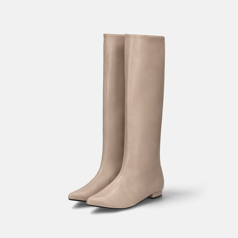 ラストワン2025AW：ワイドシャフト フラット ロングブーツ（m17059）グレージュ/mamian（マミアン）