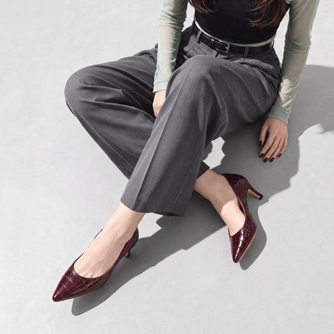 15% OFF: iCoN COLORS: Pointed toe crocodile pumps (C76534) Bordeaux CR