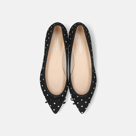 2026SSBI：ポインテッドトゥ フラット バレエシューズ（1333）ブラックドット/mamian（マミアン）