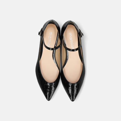 2025AW：ストラップデザイン 甲浅フラットシューズ（4801）ブラックCR/mamian（マミアン）