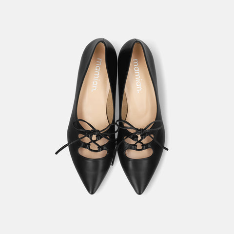 予約：レースアップ フラットシューズ（m17068）ブラック/mamian（マミアン）