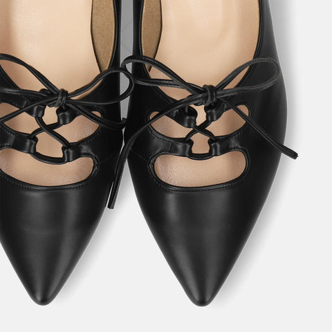 予約：レースアップ フラットシューズ（m17068）ブラック/mamian（マミアン）