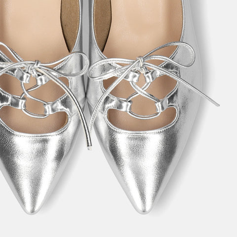 予約：レースアップ フラットシューズ（m17068）シルバー/mamian（マミアン）