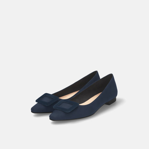 2025AW：スクエアバックル フラットシューズ（m18001）ネイビーS/mamian（マミアン）