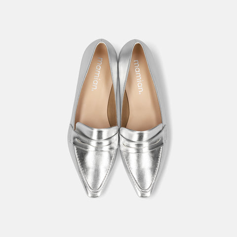 予約：2026SS：スクエアトゥローファー（m18016）シルバー/mamian（マミアン）