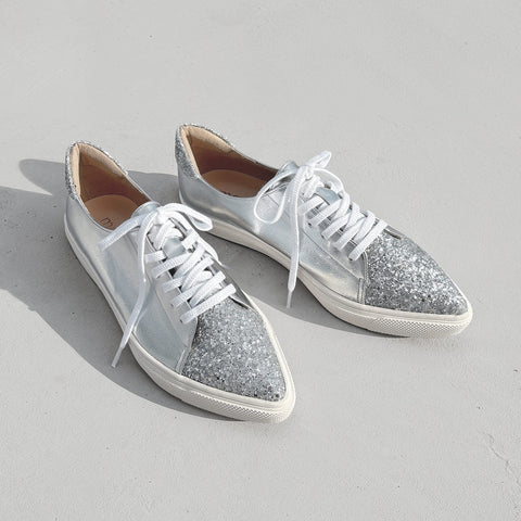 予約：グリッターコンビ スニーカー（m1004）シルバー/C/mamian（マミアン）