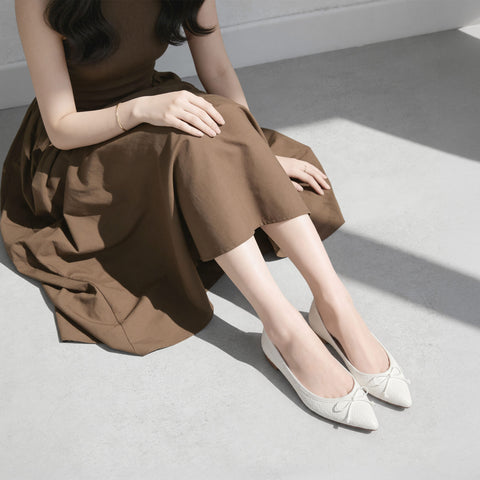 2026SS：メッシュ型押し バレエシューズ（m17036）ホワイトMS/mamian（マミアン）