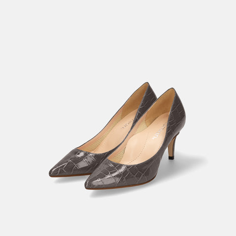 Last one 15% off: iCoN COLORS: Pointed toe crocodile embossed pumps (C76534) charcoal CR