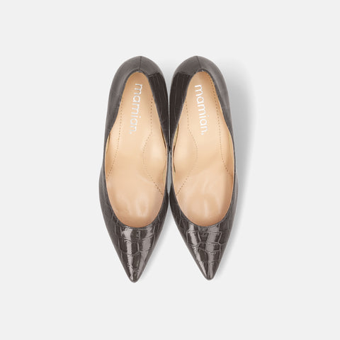 Last one 15% off: iCoN COLORS: Pointed toe crocodile embossed pumps (C76534) charcoal CR