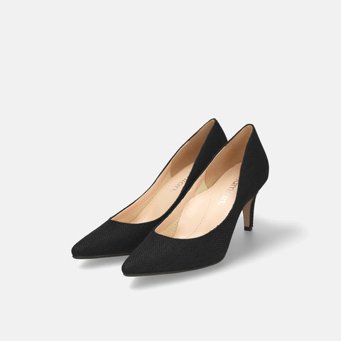 予約：2026SS：iCoN COLORS：ポインテッドトゥ リネン パンプス（C76535）ブラックL